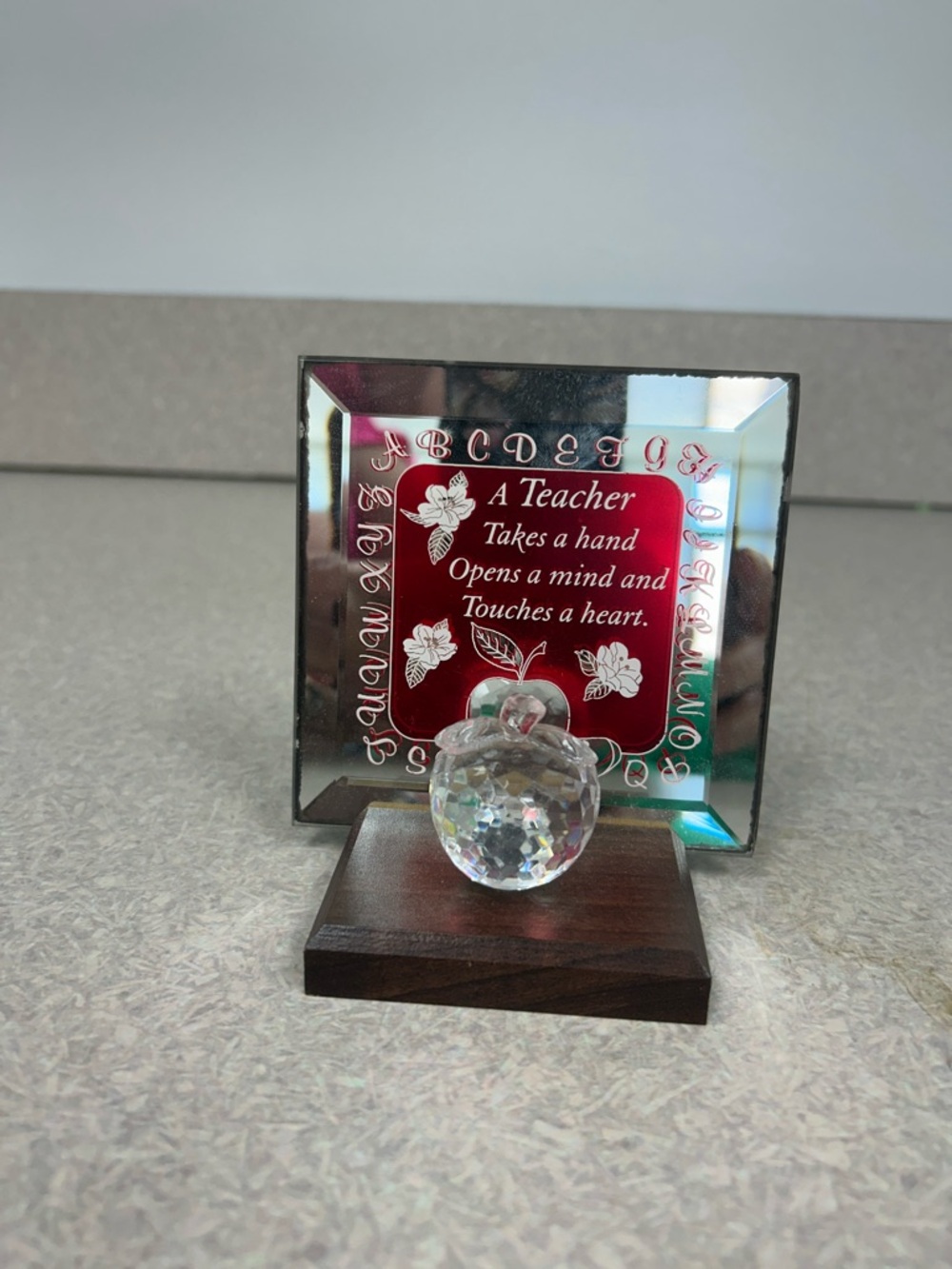 Red Teacher Tribute Plaque with Crystal Apple Accent